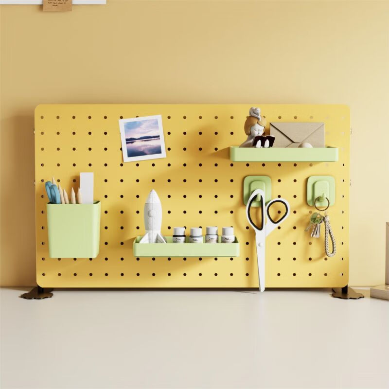 Desktop standing hole board, creative desk storage rack, dormitory storage and organization, carbon steel magnetic office partition, elegant white, standing length 60cm high 35cm, free storage set