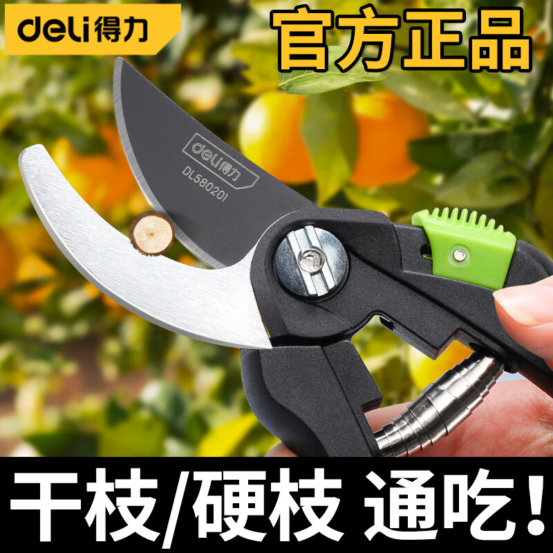 Deli branch shears, pruning shears, fruit branch scissors, garden fruit tree and flower scissors, potted green plants, gardening shears, grafting special, can cut 13mm fruit branches, classic style
