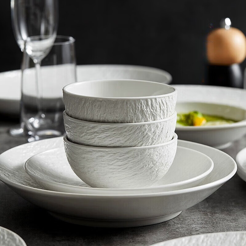 Songyu tableware complete set of dishes and dishes set for home, high-end ceramic tableware, Japanese tableware set, housewarming gift, stone pattern black and white mix and match set, 16 pieces