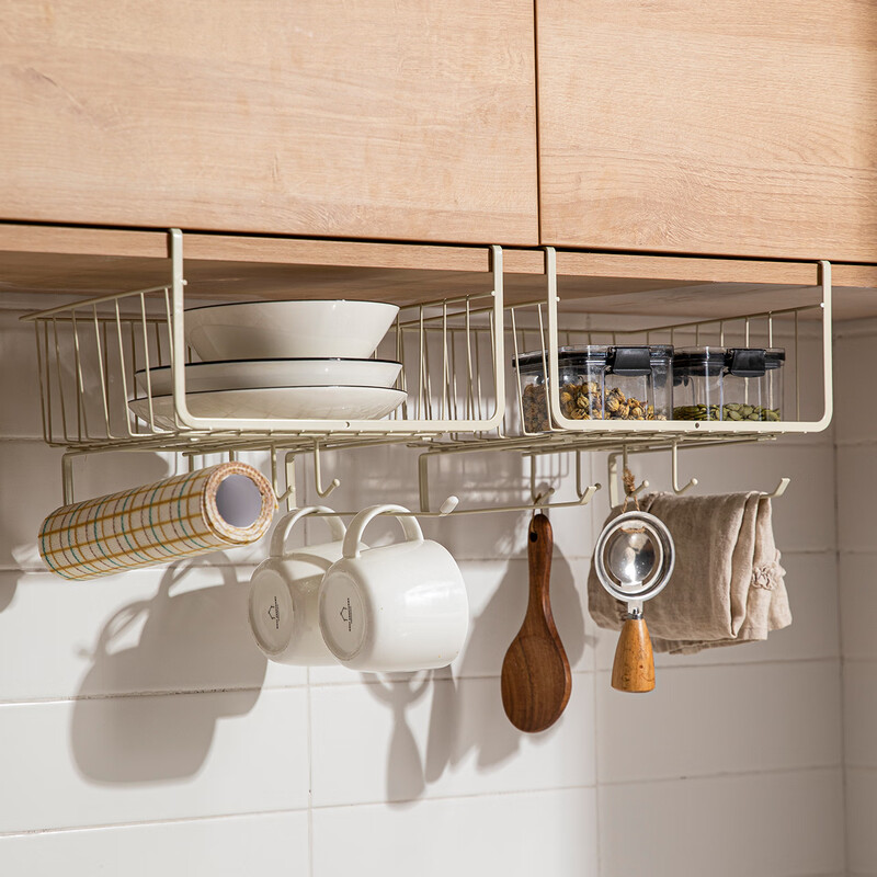 Modern Housewife Kitchen Shelf Layered Hanging Basket Hanging Storage Artifact Hanging Cabinet Paper Hanging Rack Under Wall Cabinet New Hanging Basket (White)