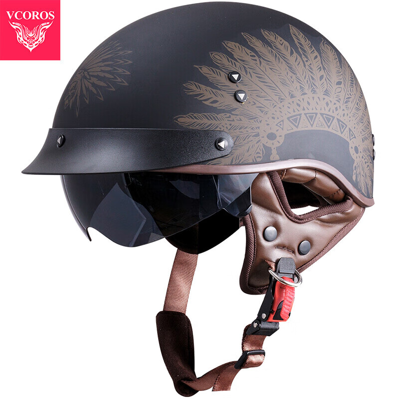 VCOROS carbon fiber motorcycle helmet retro half helmet summer men's and women's motorcycle helmet four-season cruise helmet F-02ABS model-Chief's Crown 2XL (61-62cm)