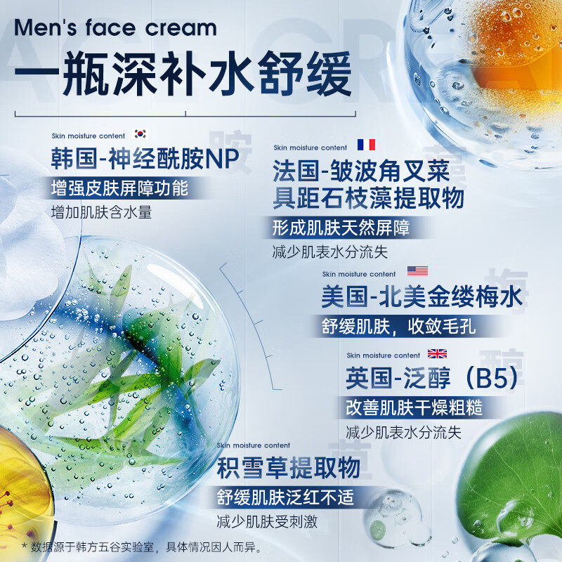 Korean herbal grain B5 men's facial cream, oil control, moisturizing, brightening skin tone, firming, soothing, repairing, nourishing, hydrating, moisturizing lotion, skin care products