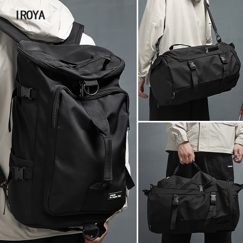 IROYA travel bag large capacity short-distance business trip shoulder fitness bag men's backpack shoulder portable sports luggage bag crossbody bag black