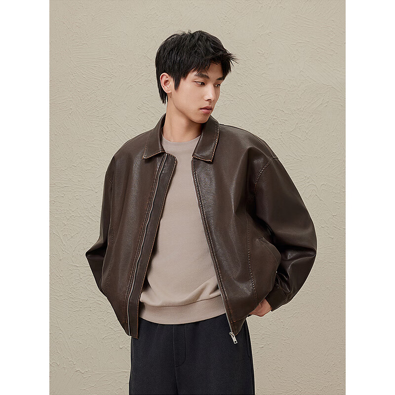 GXG Men's American Leather Jacket Unisex 2024 Autumn New Jacket Brown 170/M