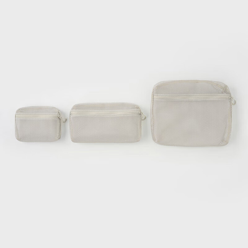 MUJI recycled polyester fiber three-dimensional mesh bag beige approximately 16x11x5cm