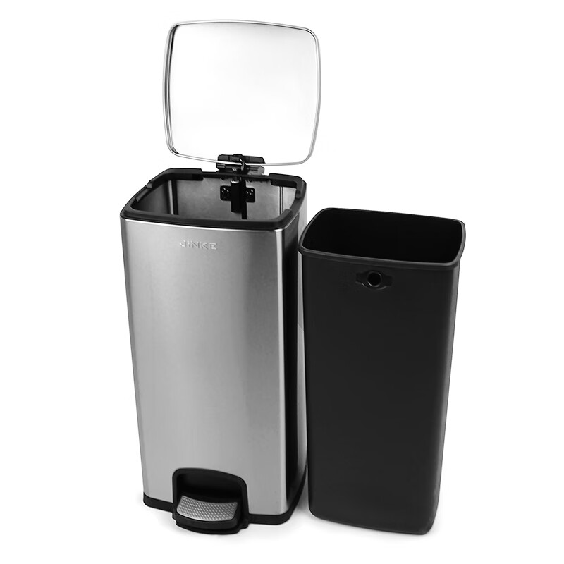 Jinke 30L stainless steel trash can large foot-operated with lid square classification hotel lobby office shopping mall corridor outdoor commercial sand silver steel