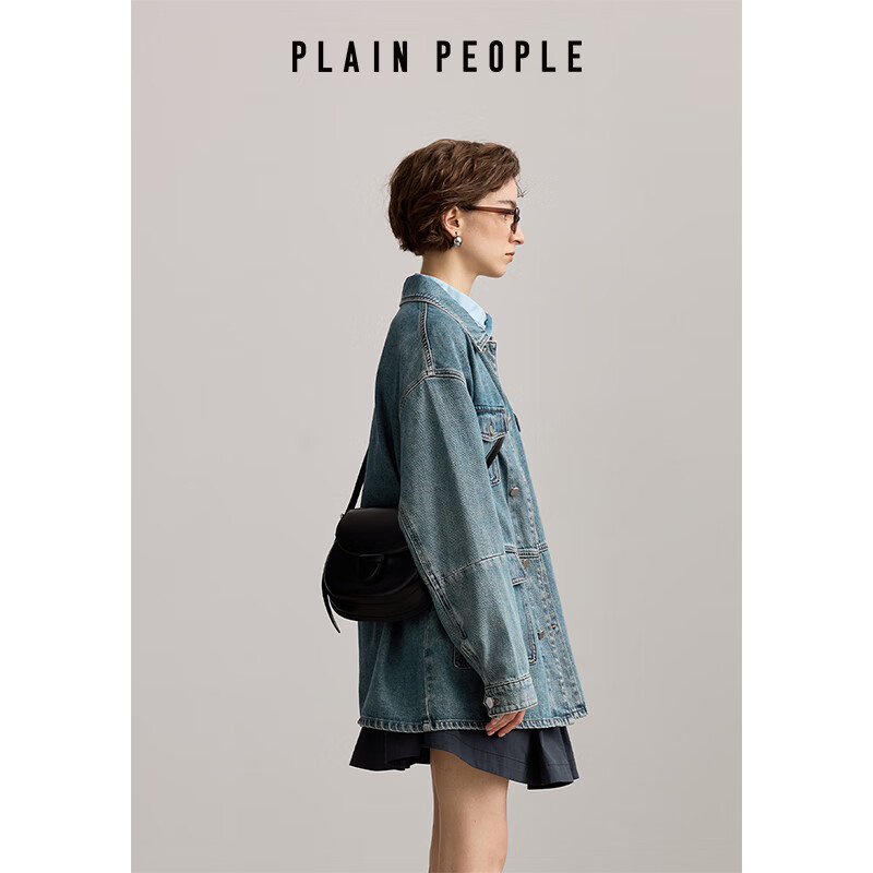 PLAIN PEOPLE Denim Denim plainpeople retro cotton denim jacket women's light blue 2025 autumn light blue M