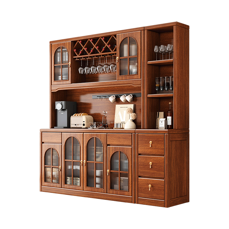 Youlinmen walnut solid wood sideboard storage wine cabinet with drawer glass door storage cabinet restaurant multi-functional cabinet three-door sideboard