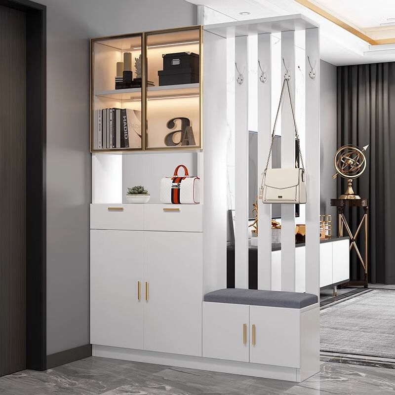 Light luxury entrance cabinet and shoe cabinet integrated modern simple living room screen entrance partition cabinet multi-functional wine cabinet storage cabinet cream white 100cm long right stool + free F for good reviews Free delivery upstairs Installation included