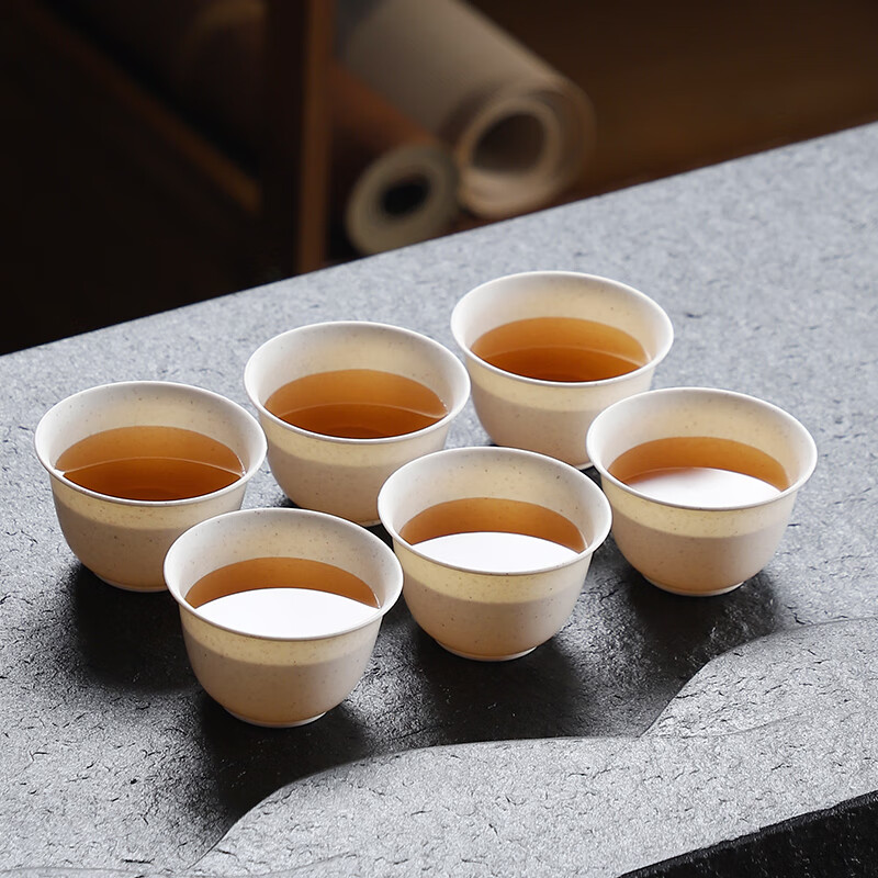 Ci small bowl disposable rice husk cup Kung Fu tea cup with storage cup holder 60ml high-end heat-resistant tea tasting tea reception cup Daoxiang cup 6 pack (300 pieces) with storage cup holder
