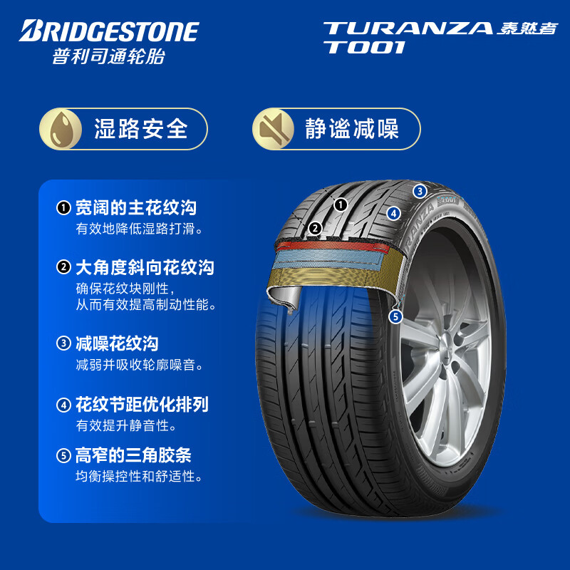 Bridgestone car tire 205/55R16 91W T001 suitable for Volkswagen Lavida/Bora/Toyota Corolla