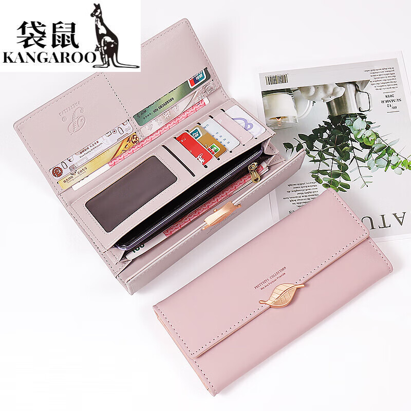 Kangaroo (KANGAROO) Wallet Women Internet Celebrity New Boutique Large Capacity Women's Long Wallet Small Fresh Leaf Card Holder Clutch Women Matcha Green