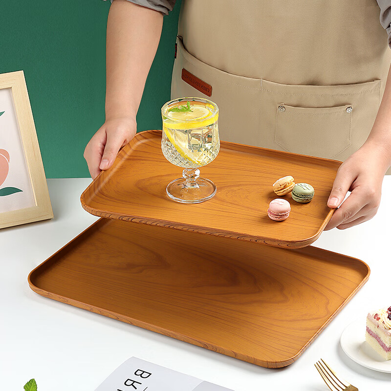 Baijie rectangular tray Japanese tea tray home living room water cup tea cup tray fruit tray imitation wood grain tray medium size