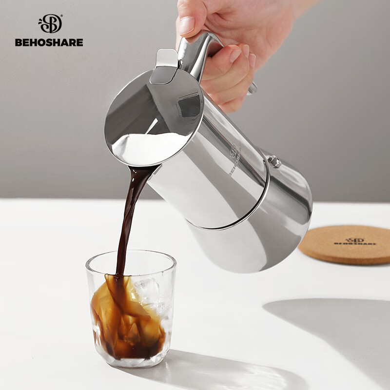 LXH All-Steel Moka Three-Valve Moka Pot Binxiang Stainless Steel Moka Pot Home Small Italian Coffee 200..ml/4 Cups Plus Electric Stove Set 100 Filter Papers + Dividers