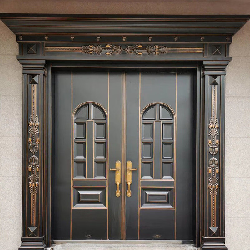 Chenyuju rural zinc alloy villa door luxury imitation copper door household security door cast aluminum double door self-built house entry door style 1