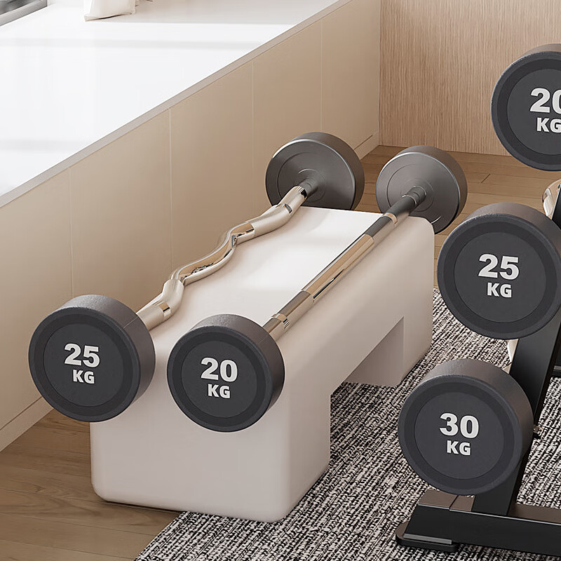 GK fixed barbell curl set barbell rack combination set commercial curved barbell integrated rubber-coated barbell