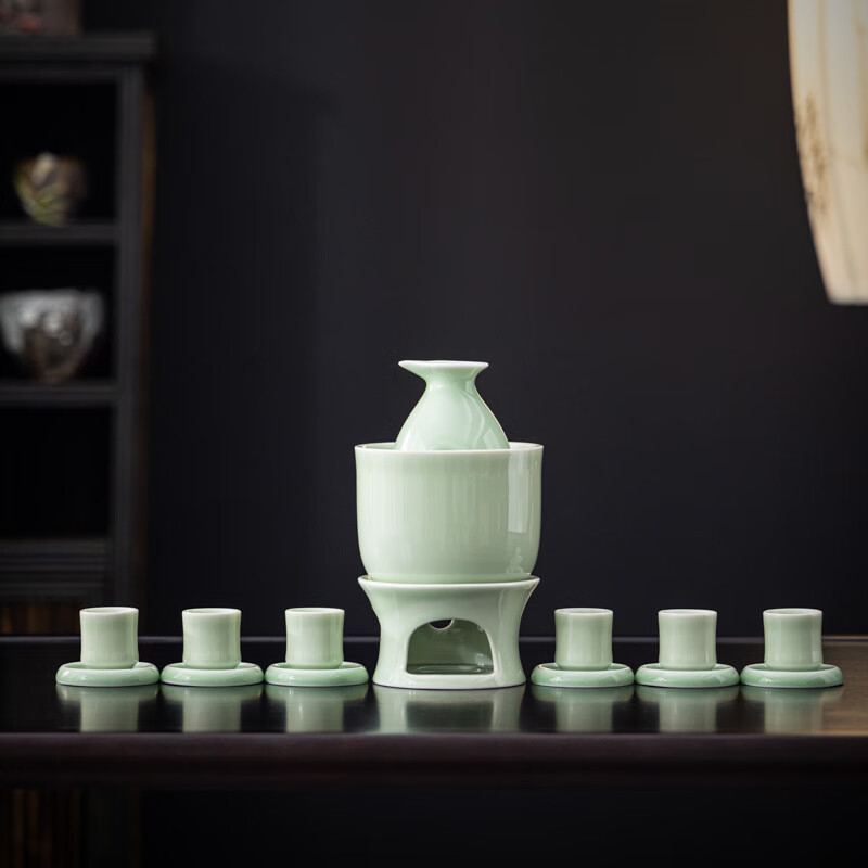Yuansu FATEHOUSE Longquan Celadon Ceramic Wine Set Warm Wine Candle Wine Divider White Wine Cup Rice Wine Sake Hot Wine Set Logo Longquan Celadon Warm Wine Cup + Sauce