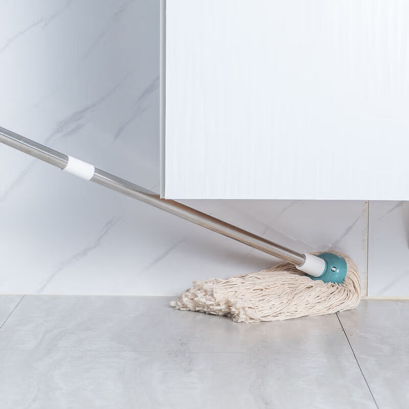 Large cotton gauze mop absorbent mop traditional old-fashioned round head long handle stainless steel cotton thread mop cotton gauze mop (small size) 2 poles 2 heads + squeeze bucket