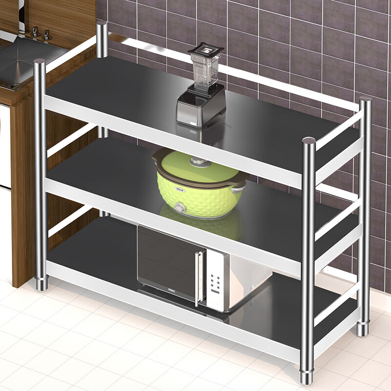 Qiqiao Luban 304 stainless steel storage rack kitchen microwave oven storage rack organizer home storage storage shelf 304 guardrail model length 80 width 30 height 100 three layers