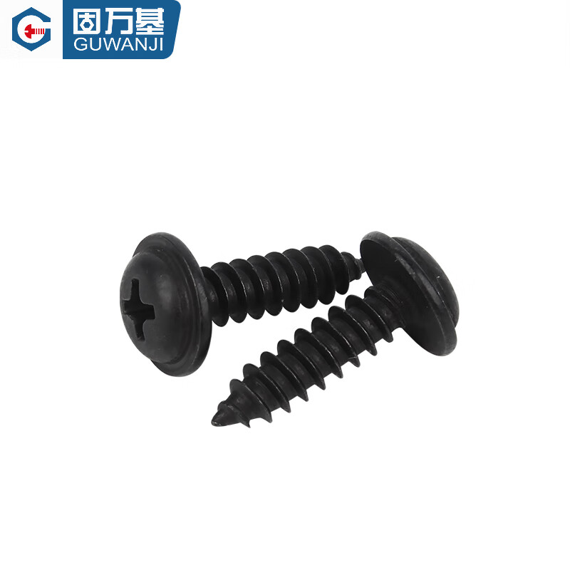 Guwanji PWA black round head self-tapping screws with pad 304 stainless steel large cap pan head cross with meson self-tapping small screws 304 black M2.6x6x6 (100 pieces)