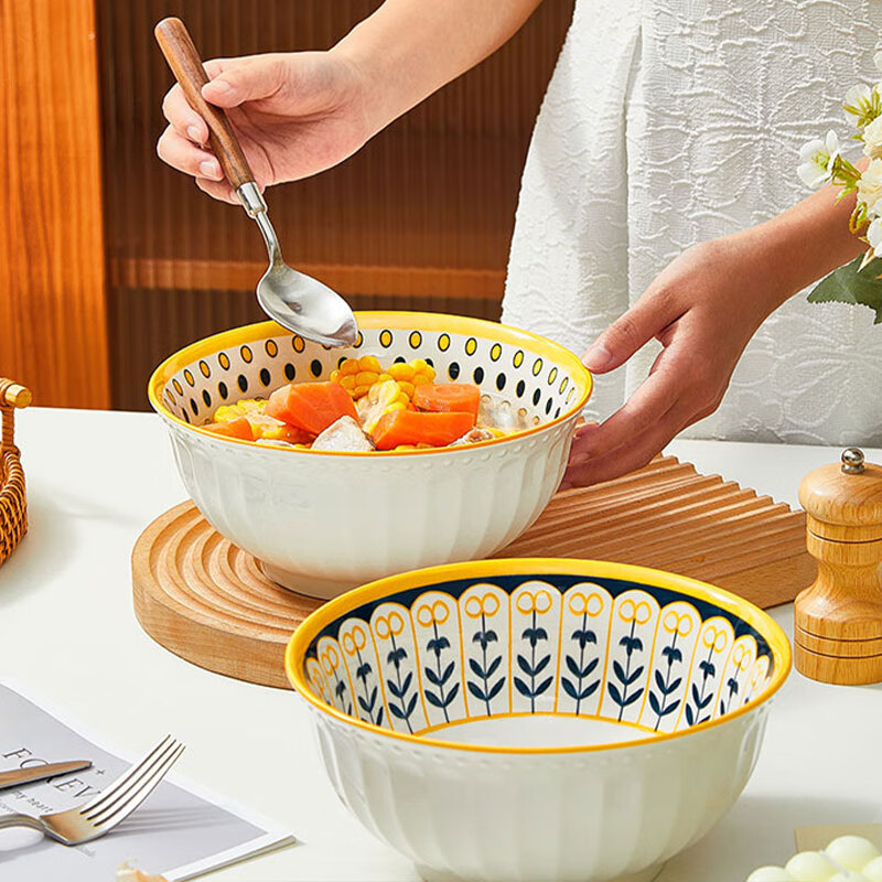 Persson ceramic tableware ramen bowl soup bowl instant noodle bowl underglaze color simple Nordic 8-inch soup bowl 2 pack