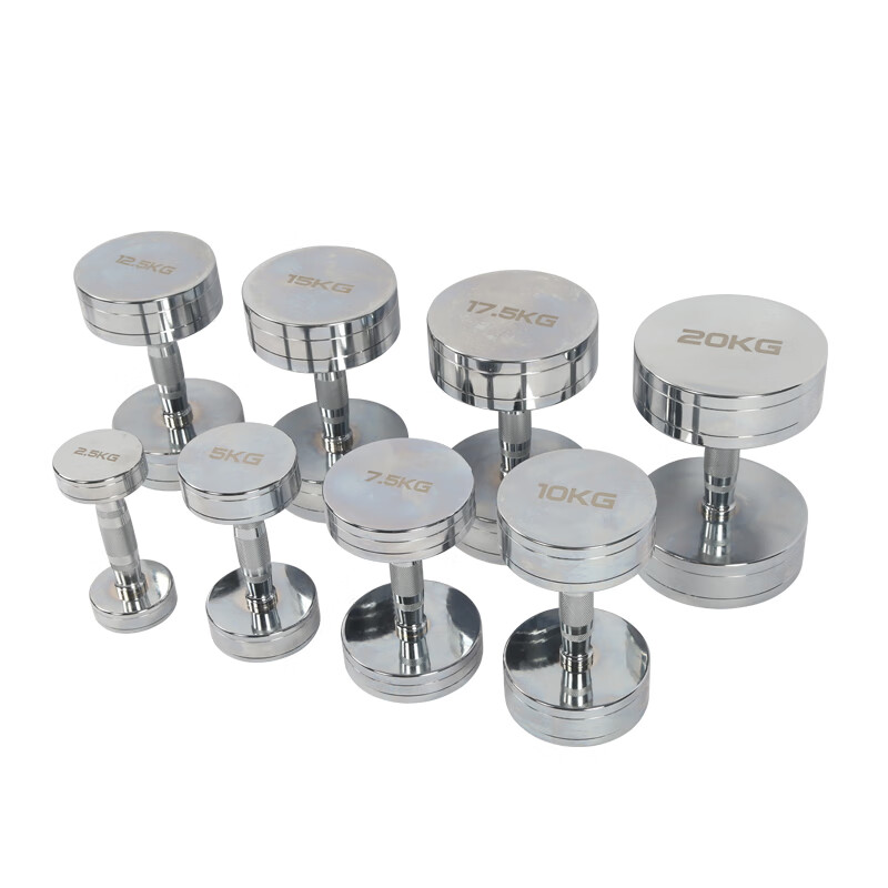 Electroplated large dumbbell men's gym fitness equipment set, stainless steel, arm training, power lifting, non-adjustable, 5kg*2 pieces, silver, total weight 10kg