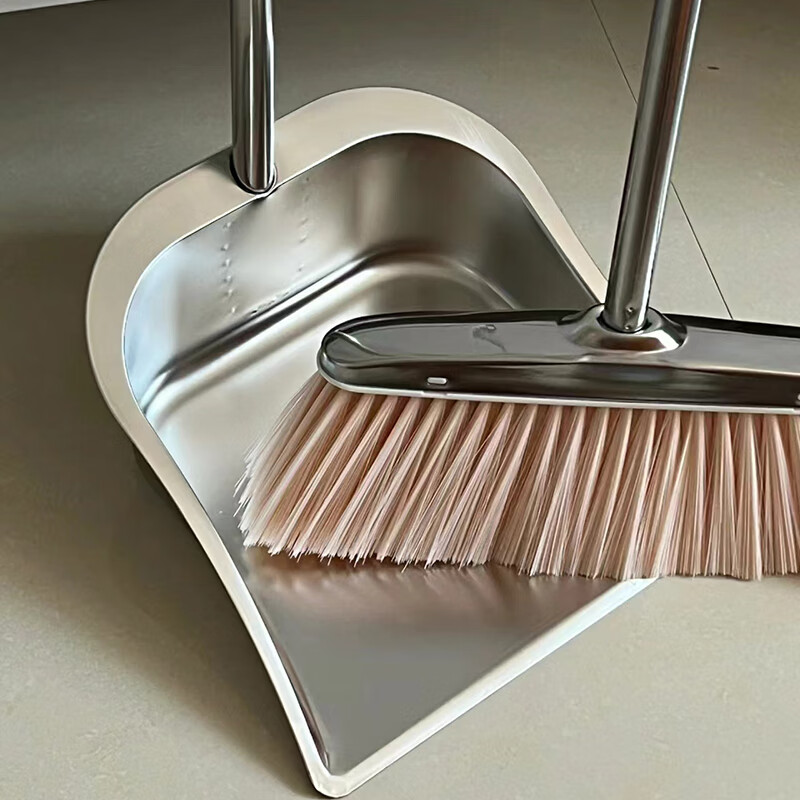 ORYT Broom and Dustpan Set Stainless Steel Garbage Shovel Windproof Standing Broom Bucket Set Extra Thick Two-piece Set