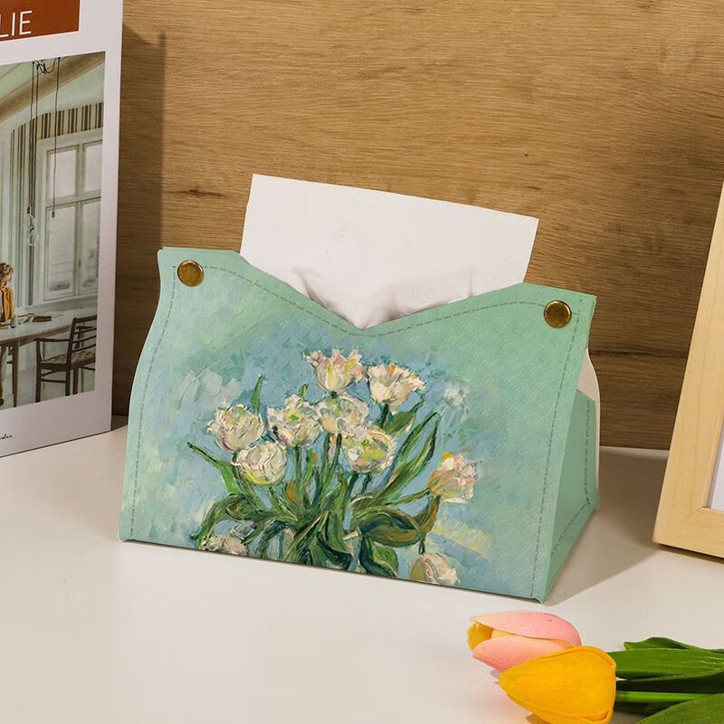 Yumi oil painting paper box, light luxury home living room paper box, retro tissue storage box, light luxury restaurant paper tissue box, white rose in oil painting bottle 1 piece
