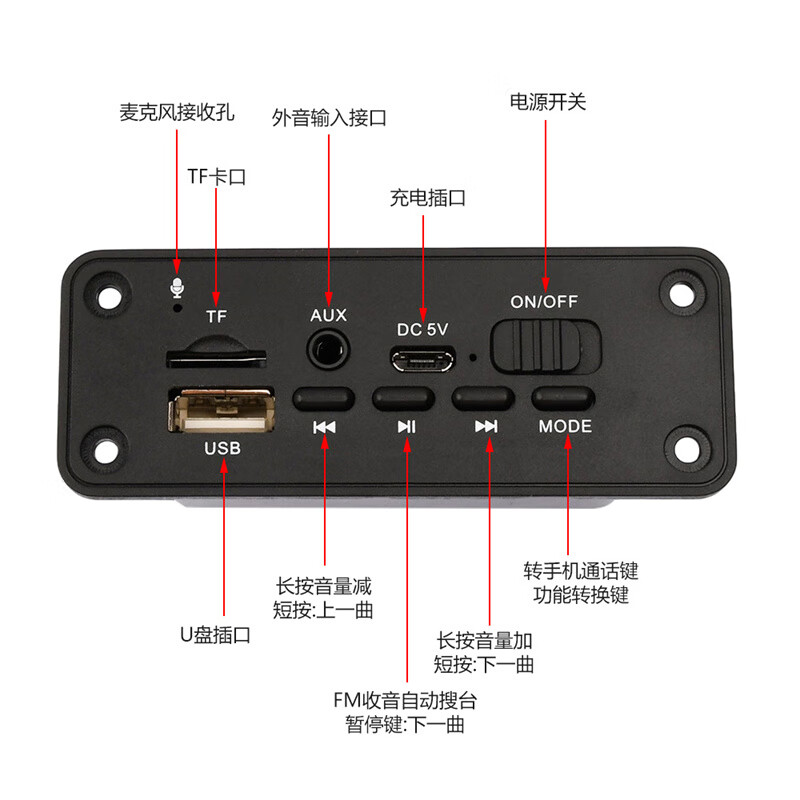 Ouhuayuan DIY audio box MP3 audio amplifier 2*3W Bluetooth 5.0 lossless decoding board with U disk TF card AUX player
