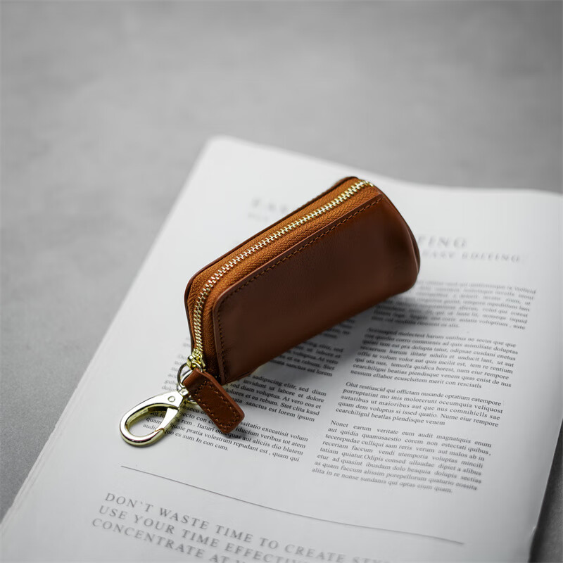 Key bag for women, exquisite and high-end, multifunctional, large-capacity, car key bag, men's change storage key bag, small hanging bag, cowhide brown 10*5CM