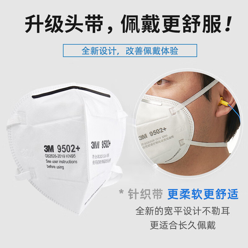3M 9502+ masks 50 pieces/bag, dust-proof industrial mask, anti-haze and anti-droplet, head-mounted KN95 mask, environmentally friendly packaging