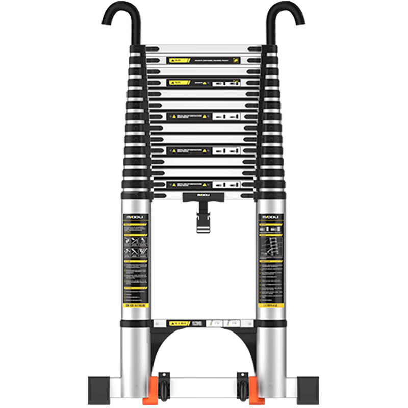 Magnesium Duoli (midoli) straight ladder telescopic ladder aluminum alloy ladder bamboo ladder engineering ladder thickened lift ladder climbing ladder portable household folding ladder straight ladder 5.5 meters with hook + pulley *1