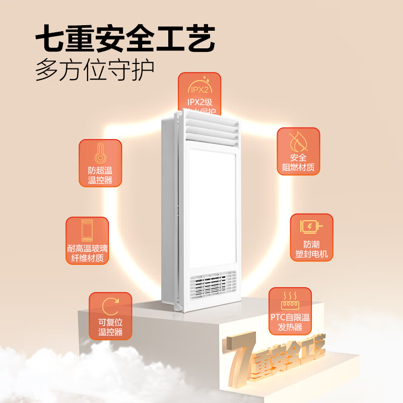 Bull (BULL) air heating bathroom heater lighting exhaust integrated 300x600 multi-functional bathroom toilet heater official package installation Y25A/4-in-1 2500W household ceiling all-in-one machine 2450W+ high-efficiency fast heating