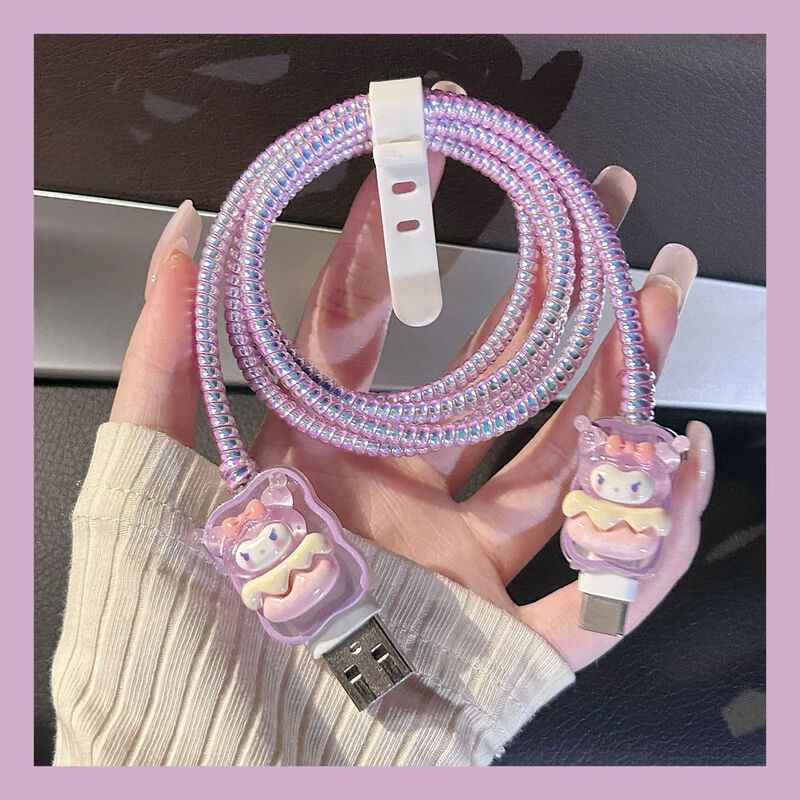 Lingyou Chuanghuo Data Cable Protective Case Huawei suitable for mate60pro charger protective case 66W universal anti-fall all-inclusive winding cute pura70 soft shell cartoon mate50 cable bite Culomi-Powder Set (USB+Type-C)