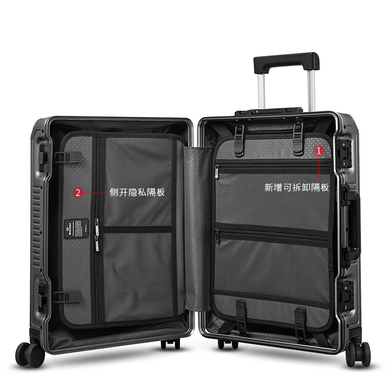 Echolac aluminum-magnesium alloy stepless trolley suitcase, full metal shell, high-end suitcase, anti-collision and impact-resistant CTA148, dark gray, aluminum-magnesium alloy, 20 inches