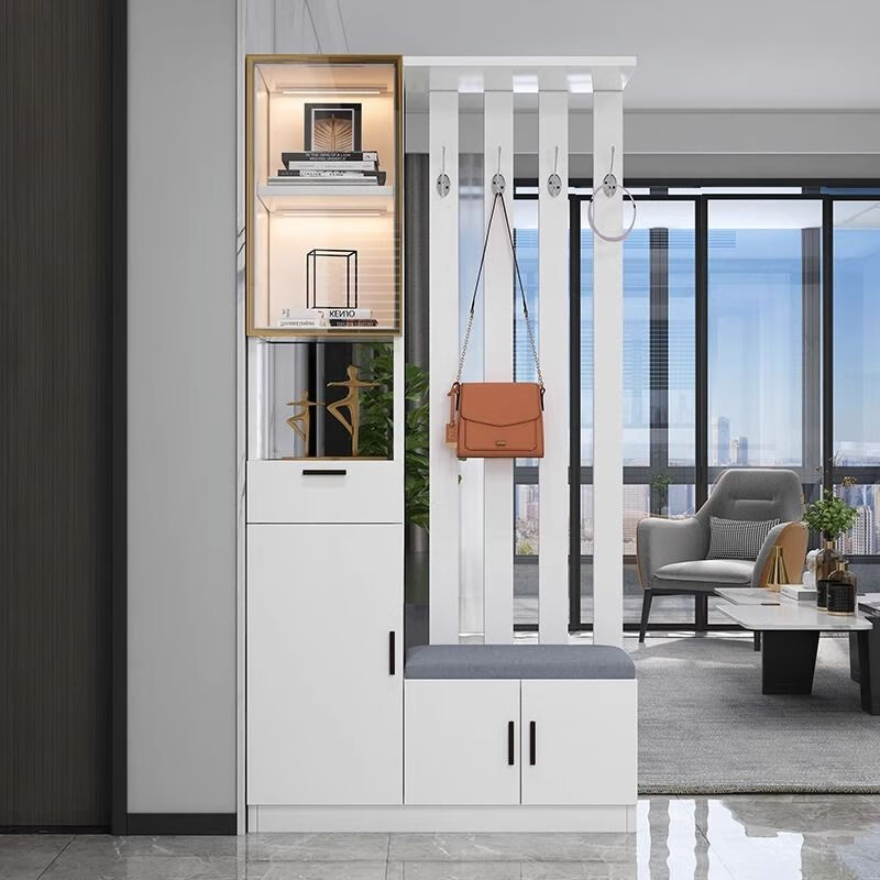 Light luxury entrance cabinet and shoe cabinet integrated modern simple living room screen entrance partition cabinet multi-functional wine cabinet storage cabinet cream white 100cm long right stool + free F for good reviews Free delivery upstairs Installation included