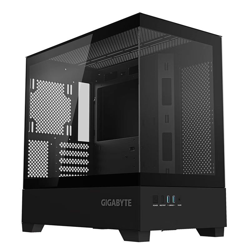 95% new GIGABYTE C201G panoramic upper and lower compartment chassis, blackened tempered glass side transparent, compatible with top 360/side 240 water cooling, quick-release dust filter, black M-ATX