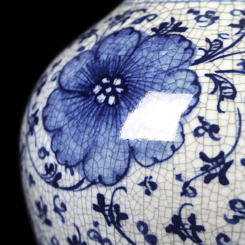 Proud Jingdezhen Ceramics Antique Chinese Blue and White Porcelain Vase Crafts Living Room Ornaments Archaeological Stand Office Decoration Hand-Painted Official Kiln Crack Appreciation Vase + Base + Certificate