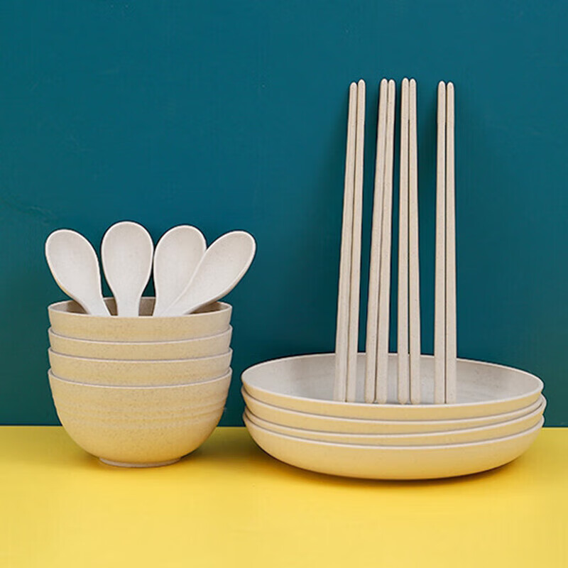 Jieyi bowls, cutlery, bowls and chopsticks set combination, three-piece set for one person, bowl, personal use, single plate, chopsticks, anti-fall, large bowl + small bowl + spoon + chopsticks + plate