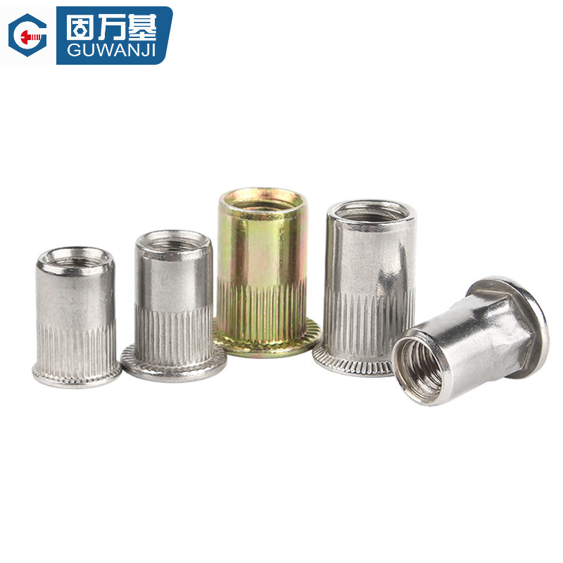 Guwanji 304 stainless steel flat head rivet nut galvanized flat head column striped rivet nut knurled countersunk head pull nut flat head rivet nut M6 50 pieces - colored zinc material