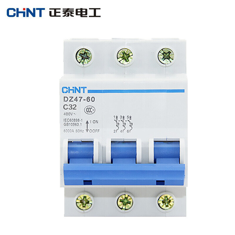 Chint (CHNT) air switch circuit breaker household air switch DZ47-60-3P-C32 main switch short circuit protector small air switch circuit breaker
