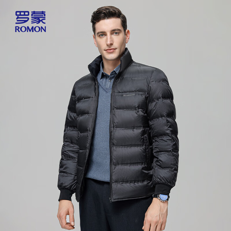 ROMON goose down jacket men's mid-length thickened warm detachable hooded winter coat men's Q26 navy blue 180