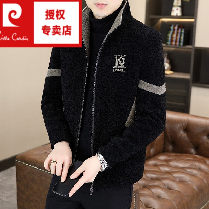 Pierre Cardin autumn and winter woolen coat men's short woolen coat gold mink velvet men's casual velvet thickened jacket 5522 khaki thickened velvet L 110-125 catties