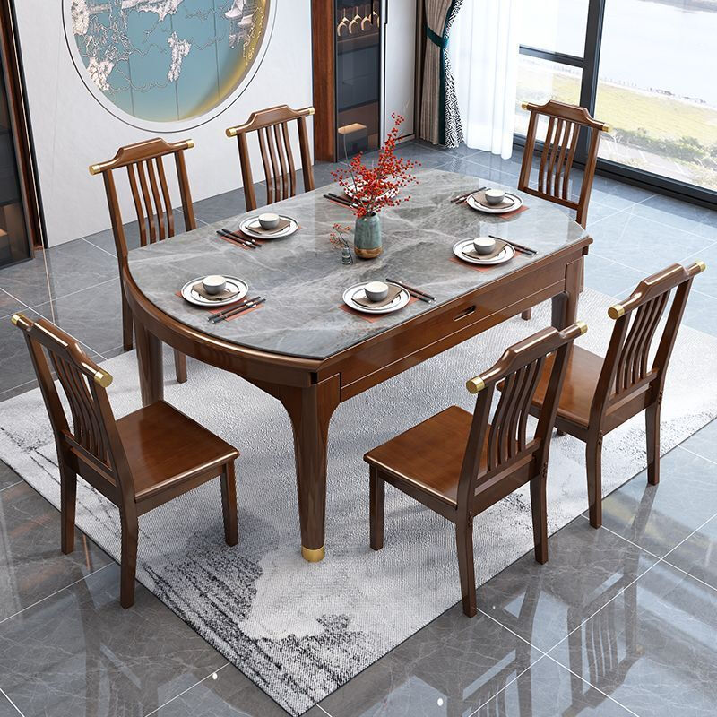 Zuoyue solid wood slate dining table home dining table retractable and foldable small apartment dining table and chair combination 1.35 meters, one table and six chairs
