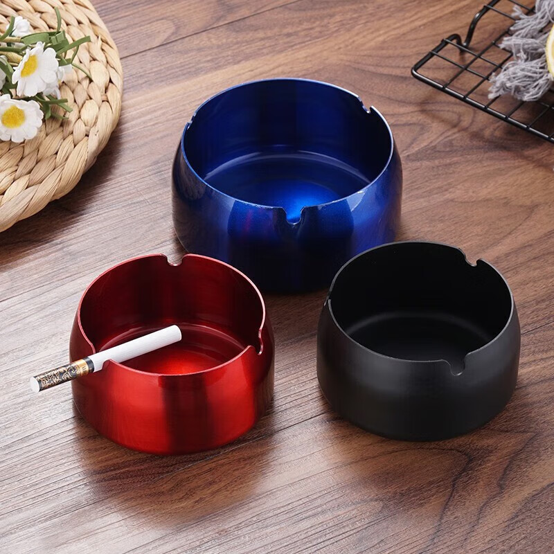 Simihua ashtray stainless steel home windproof and fall-resistant Internet cafe restaurant hotel KTV creative bar large ashtray black windproof style (gold) - huge size