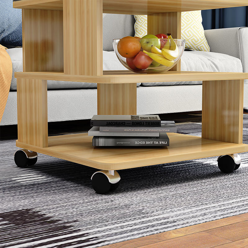 Wen Xinfu rounded corners simple modern tempered glass square table living room sofa side table bedroom mobile small tea table small coffee table warm white + no glass length 40*width 40*height 50 cm