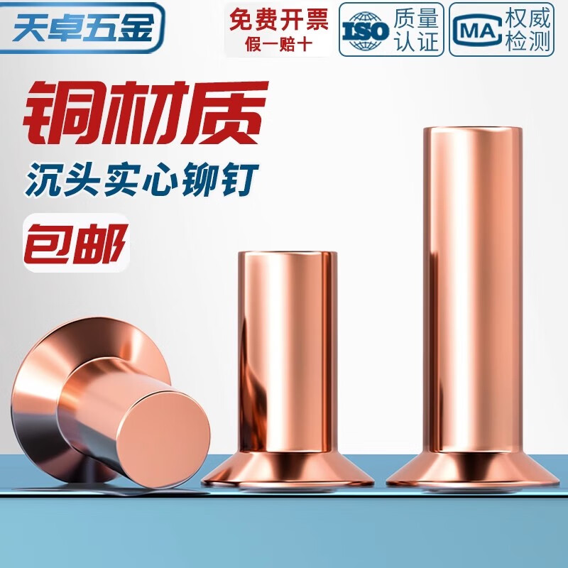 Tianzhuo Hardware GB869 copper percussion countersunk head rivets solid flat head flat cone head copper rivets M2M2.5M3M4M5M6M8 M8*40-3 pieces