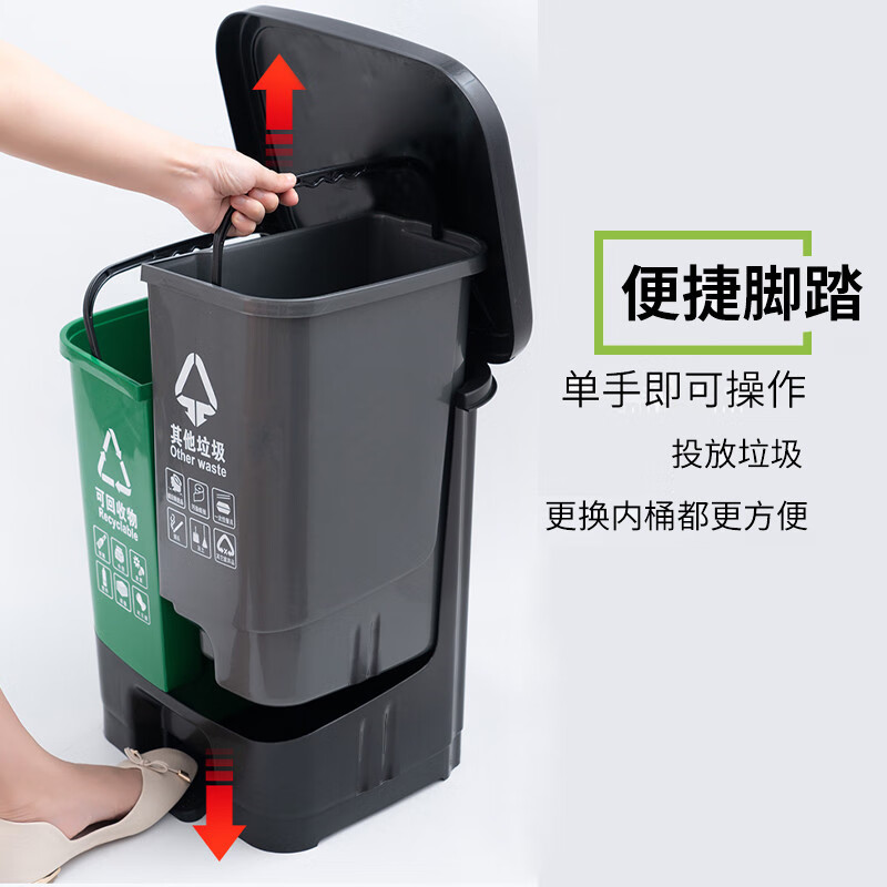 Shantou Lincun garbage classification trash can commercial school wet and dry harmful food waste three-in-one foot double bucket 100L with lid 80L double bucket blue recyclable + gray other garbage