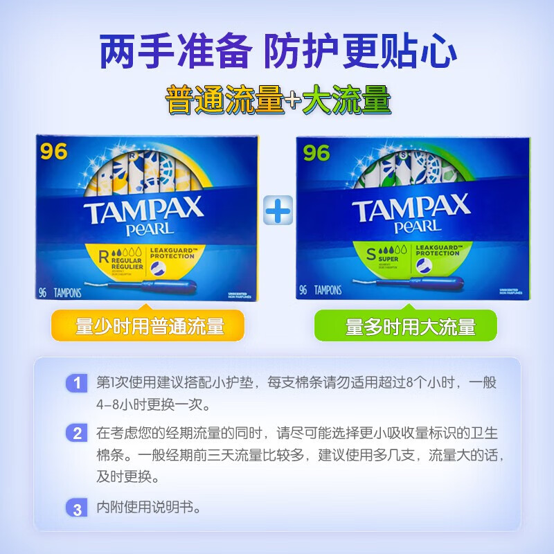 Tampax Canada imported long duct tampons in two boxes (high flow 96 pcs, 2 boxes)