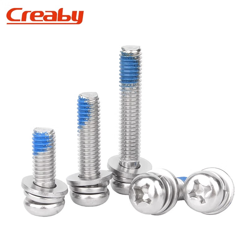 Creaby304 stainless steel cross round head dispensing three combination screws glue-coated anti-falling thread shock-proof screws M2x4x4 50 pieces